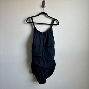 La Blanca Swimsuit‎ Womens 22W Black One Piece Ruched Keyhole Full Coverage Swim